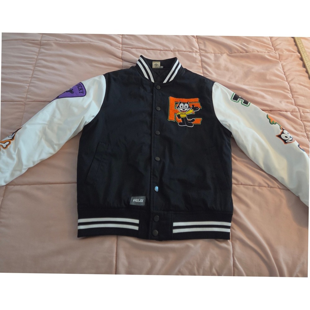 Universal Studios Felix the Cat Varsity Jacket Black White Small Letterman Snap